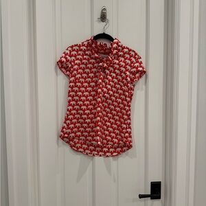 Red Elephant Print Ruffle Blouse